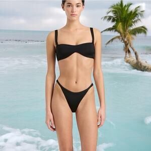 Bondi Born Australia Black Minimal Cheeky Bikini Bottom Swim Size 6